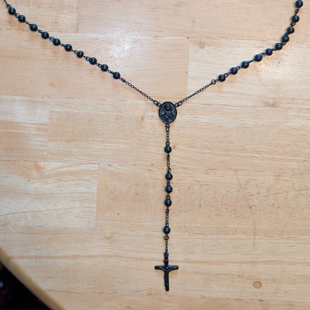 Ralph Lauren Stainless Steel Black Rosary Necklace